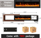 Extendable TV Stand with 50" Electric Fireplace, Modern LED Entertainment