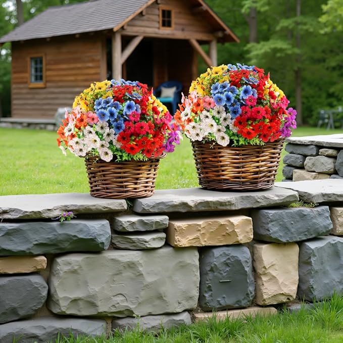 Artificial 16 Bundles Outdoor Flowers for Spring Decoration, Fake Daisy Flowers Realistic UV Resistant for Outside indoor Planter Front Door Porch Yard Patio windowsill Home Decor (Mix 8 colors)