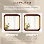 Bathroom Mirror 24 x 24 Inch,Brown Wood Rustic Rectangle Tempered Wall Mirror with Wood Frame,Round Corner Farmhouse Wooden Vanity Mirror for Living Room,Entryway or Bedroom（Walnut Brown）