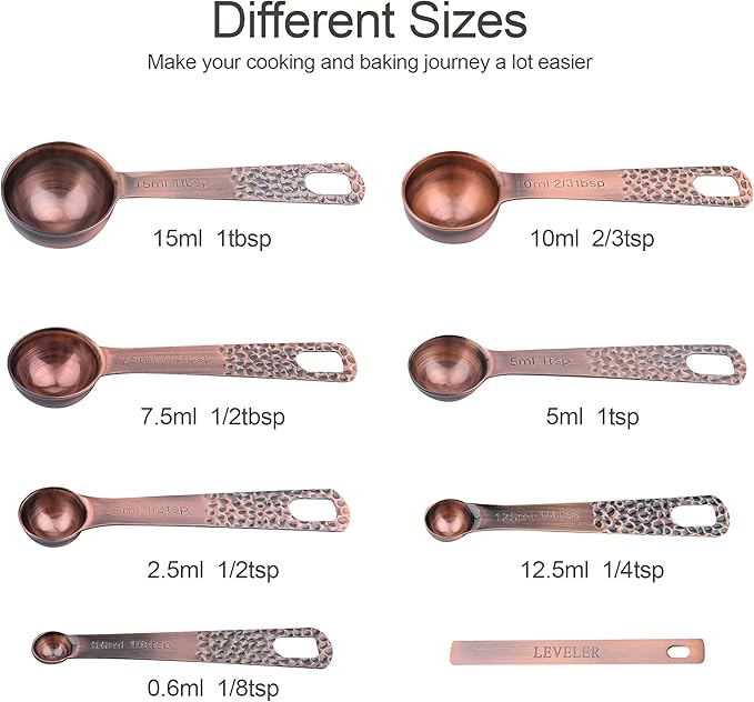 Measuring Cups and Spoons Set 14, Copper Measuring Cups and Spoons Set for Dry & Liquid, Metric & US Stainless Steel 6 Measure Cups and 7 Spoons Set w/Leveler for Kitchen & Baking
