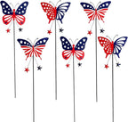 6 Pcs 4th of July Decorations Outdoor,18.2" Red White Blue Metal Butterfly Decorative Garden Stakes for Independence Day,Americana Patriotic Yard Signs Decor for Garden Lawn Porch