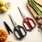LIVINGO Kitchen Scissors Set All Purpose - Heavy Duty Stainless Steel Come Apart Food Shears for Cutting Meat, Vegetables, Dishwasher safe, 2 Pack, Red Black Multi-Function Handles