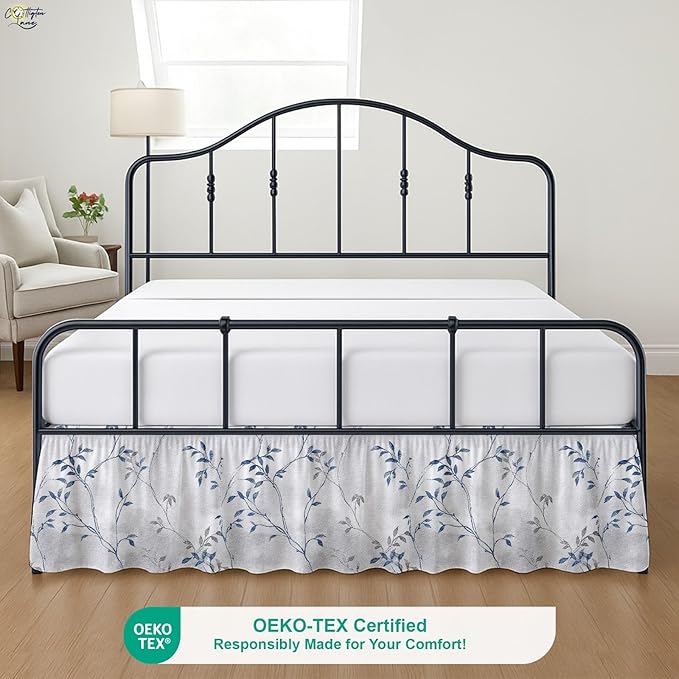 Cottington Lane Ruffled Bed Skirt Twin Size with Split Corner, Brushed Microfiber Hotel Quality Dust Ruffle, 21 Inch Drop Gathered Bedskirt, Soft, Stylish, Shrink & Fade Resistant, Neutral Nature