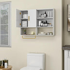 Bathroom Wall Cabinet Wood Large Wall Mounted Medicine Cabinet with 2 Doors and 4 Open Shelves Over Toilet Storage Cabinet Organizer with Towel Bar,White