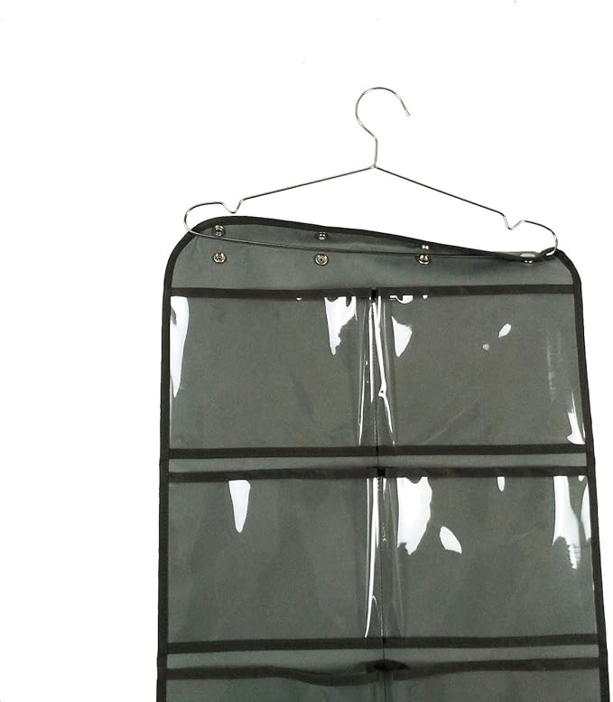 NIMES Durable Hanging Closet Underwear Sock Bra Stocking Organizer Dual-Sided Accessories Storage with 16 Large Clear Pockets (Grey)