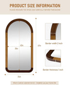 Arched Mirror 24 x 47 Inch,Brown Wood Rustic Bathroom Tempered Wall Mirror with Wood Frame,Round Corner Arch Farmhouse Wooden Vanity Mirror for Living Room,Entryway or Bedroom（Walnut Brown）