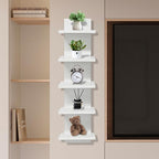 5 Tier Shelves for Wall, Decorative Wall Mounted Vertical Shelving Column Decor 30 Inch H Mounted Floating Storage Organizer Natural Finish Wall Shelf for Living Room, Bedroom, Bathroom