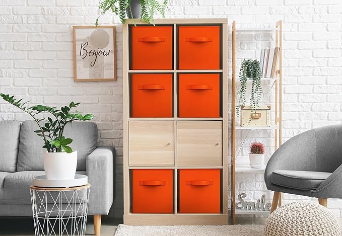 Sorbus Foldable Storage Cubes - 6 Fabric Baskets for Organizing Pantry, Shelf, Toy Box, Cubby, Closet - 11 Inch Collapsible Closet Organizers and Storage Bins with Handle (Orange)