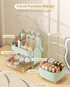 Makeup Organizer Countertop, Skincare Holder Bathroom Counter Organizer, Storage Box Cosmetic Display Cases, Teen Girl Gifts Make up Organizers (Green/Lipstick)