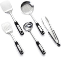 Cooking Utensil Set, Stainless Steel Kitchen Tools Include Solid & Slotted Spatula,Soup Ladle, Heat-Resistant, Dishwasher Safe, Ergonomic Handle
