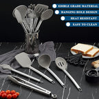Kitchen Utensils Set, Kyraton 38 Pieces Non-Stick Silicone Cooking Utensils Set, Spoon Spatula Set with Sturdy Stainless Steel Utensil Holder, Dishwasher Safe