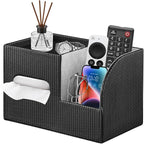 Modern PU Leather Cube Tissue Box Cover with Storage Tray, Multifunctional Remote Control Holder & Facial Tissue Dispenser Organizer for Nightstand, Bathroom, Bedroom, Office & Home Decor