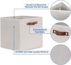 Temary Fabric Storage Cubes Storage Bins with Dual Leather Handles, 4 Pack Cube Baskets 13x13 Foldable Cube Organizers for Shelves, Home, Office, Nursery