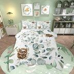 Erosebridal Girls Kawaii Animal Full Comforter Set Cute Sloth Bedding Set Full, Cartoon Wildlife Bedding Comforter Sets Green Leaf Duvet Set, Spring Plant Quilted Comforter Child Kids Bedroom Decor