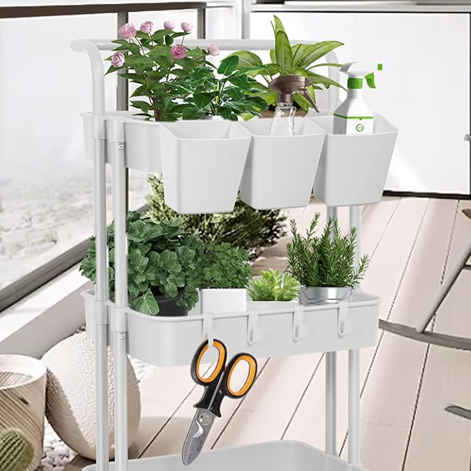 5 Pack Hanging Cup Holders, Multipurpose Rolling Cart Accessories Utility Cart Accessories For Art Craft Supplies, Space Saving Hanging Storage Basket Pencil Holder Makeup Organizers (White)