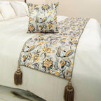 The HomeCentric King/Queen/Twin Grey & Yellow Decorative Twin 53"x18" Bed Runner with 2 Pillow Cover, Peacock, Quilted & Tassels Bed Scarf on Satin Fabric - Peacock Swag
