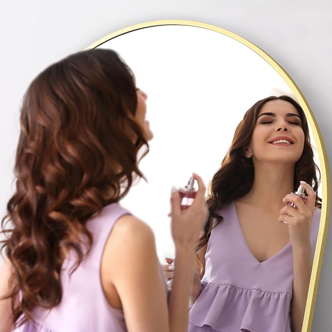 Arched Full Length Mirror, 76"x34" Oversized Floor Mirror Free Standing, Gold Mirror Full Length with Tempered Glass, Full Body Mirror for Bedroom Living Room Gym