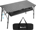 Gonex 50" Camping Table with Adjustable Height Legs for Uneven Ground, Portable Folding Aluminum Roll Up Table with Mesh Pocket for Camping, Picnic, BBQ, Cooking, Beach