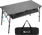 Gonex 50" Camping Table with Adjustable Height Legs for Uneven Ground, Portable Folding Aluminum Roll Up Table with Mesh Pocket for Camping, Picnic, BBQ, Cooking, Beach