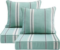 Outdoor Patio Chair Cushions Set, 24" x 24", Set of 2, Water-Repellent, Fade Resistant, Deep Seat Bottom and Back Cushion for Backyard, Couch, Sofa and Patio Furniture, Aqua Stripe