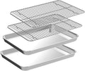CEKEE 4 PCs Small Baking Sheet With Wire Rack Set [2 Pans + 2 Cooling Racks], 10 Inch Stainless Steel Tray - Rust & Warp Resistant, Easy Clean