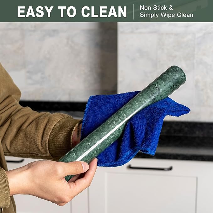 Marble French Rolling Pin for Baking, 12 Inch Non Stick Polished Rolling Pin for Dough, Heavy Dough Roller for Fondant Pizza Pie Crust Cookie Pastry Bread, Kitchen Baking (Indian Green)