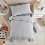 Toddler Bedding Set - 5 Piece Soft and Breathable Toddler Bed Set for Boys and Girls, Includes Quilted Comforter, Fitted Sheet, Flat Top Sheet, Standard Pillowcase and Toddler Pillowcase, Gray