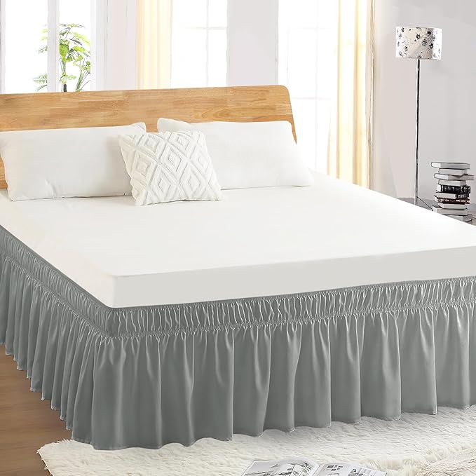 Full Bed Skirt, Elastic Wrap Around Bed Skirt Full Size, Bed Skirts for Adjustable Bed, Easy Fit with 14" Drop Length Tailored Drop Dust Ruffle (Grey)