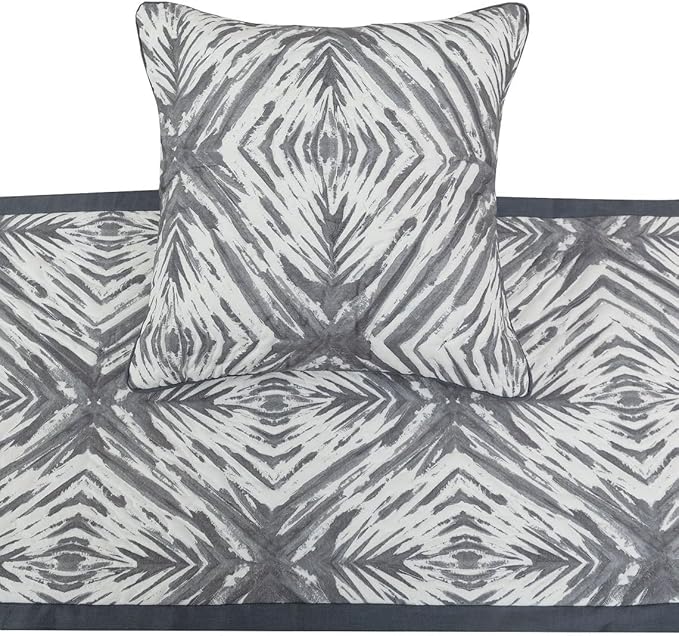 The HomeCentric King/Queen/Twin Grey & White Designer CA King 86"x18" Bed Runner with Pillow Cover, Quilted Bed Scarf on Cotton Fabric - Grey Semblance