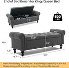 SOFTHION 58.1" Storage Bench Upholstered Linen End of Bedroom Bed Bench Ottoman with Tufted Cushioned Rolled Arm Large Storage Space for Reading Living Room Entryway, Grey