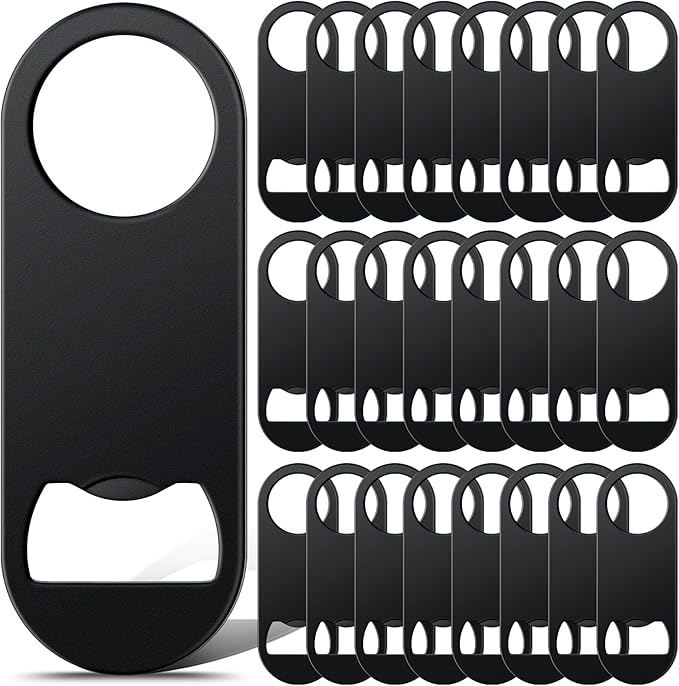 Remerry Bottle Openers Stainless Steel Flat Bottle Opener Bulk 3.4 x 1.3 Inches Bartender Beer Key Soda Can Mini Speed for Kitchen, Bar or Restaurant (Black,25 Pcs)