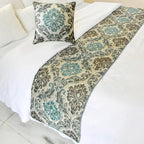 The HomeCentric King/Queen/Twin Blue Designer Queen 74"x18" Bed Runner with Pillow Cover, Damask Bed Scarf on Jacquard Fabric - Royal Elegance