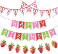 Strawberry Birthday Banners, 5 Pcs Girl Party Banners, Berry First Birthday Decor for Girls, Strawberry Baby Shower