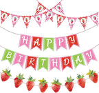Strawberry Birthday Banners, 5 Pcs Girl Party Banners, Berry First Birthday Decor for Girls, Strawberry Baby Shower