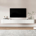 Floating TV Stand 87 Inch Wall Mounted TV Cabinet with 2 Drawers, TV Media Console with Flip-Down Door & Drawers for Living Room (White, 86.6")