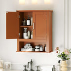VINGLI Bathroom Wall Cabinet, Black Wall Mounted Storage Cabinet for Bathroom Over the Toilet, Medicine Cabinet with 2 Doors and 3-Height Adjustable Shelf & Open Shelf, Painted MDF, Space Saving