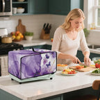 Countertop Microwave Oven Cover with Side Pockets, Dust Protection Small Appliance Toaster Ovens Dust Cover, S, 14.5 x 18.5 x 9 Inches, Violet White Marble Butterfly
