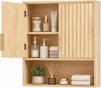 VINGLI Bathroom Wall Cabinet with Fluted Doors, Natural Oak Wall Mounted Medicine Cabinet with Adjustable Shelf, Over The Toilet Storage Cabinet for Bathroom, Kitchen & Laundry Room