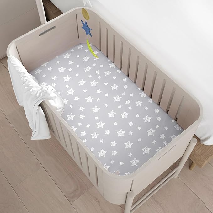Mini Portable Crib Sheets for Boys (38" X 24") 4 Pack, Compatible with Dream on Me, Delta Porta Crib and Arms Reach Ideal Cosleeper