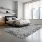 9x12 Area Rug Living Room Rugs, Stain Resistant Washable Rug, Vintage Large Non-Slip Backing, Low Pile Lightweight Print Rug for Bedroom Dinning Room Home Office (White/Grey)