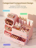 Booklov Makeup Organizer for Vanity, Large Capacity Cosmetic Display Case with Drawers, Countertop Beauty Storage Holder for Skincare, Brush Eyeliner Perfume Eyeshadow Lipsticks, Counter Desk, Pink