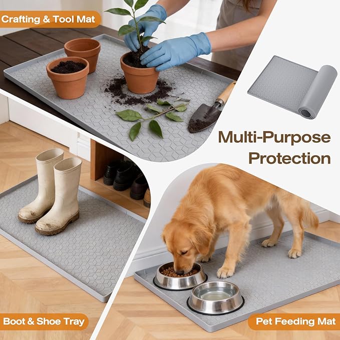 TRZZ Silicone Waterproof Under Sink Mat 34" x 22", Drip Tray and Cabinet Liner for Kitchen and Bathroom, Prevents Water Damage and Organizes Cabinets (Khaki)