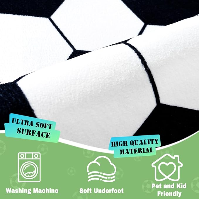 Soft Soccer Rugs for Bedroom, Machine Washable, Cute Bedside Boys Area Rug for Kids Toddlers Teens, Soccer Lovers Home Decor Indoor Carpet for Living Room, Dorms, Nursery, 3x4 FT