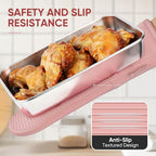 YUTAT Silicone Oven Mitts,High Heat Resistant Up to 500 Degrees,Waterproof Cooking Gloves with Soft Polyester Filling,Kitchen Potholder Set - Perfect for BBQ,Baking and Cooking,Pink,2 Pcs Set