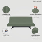 Easy-Going Stretch Futon Slipcover Armless Futon Bed Cover Furniture Protector Without Armrests with Elastic Bottom for Kids, Soft Jacquard Fabric Small Checks (Large, Greyish Green)