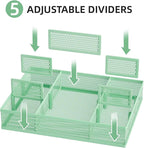 Marbrasse 2 Pack Desk Drawer Organizer, Mesh Drawer Organizer Tray with 8 Adjustable Compartments, Desk Organizers and Accessories, 5 Dividers Drawer for Office Supplies, Makeup & Vanity (Green)