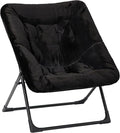Comfy Saucer Chair for Adults, Soft Faux Fur Bedroom Chair, Accent Dorm Chairs, Flexible Living Room Reading Chairs, Oversized Folding Seat for Teens, X-Large, Black