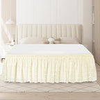 King Bed Skirt, Wrap-Around Elastic Ruffled Eyelet Bed Skirt King Size Dust Ruffle with Gathered Styling and Embroidered Details, 18" Drop Length (Light Yellow)