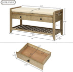 LUMISOL Storage Bench, Shoe Rack with Upholstered Seat and 2 Drawers, Solid Wood Entryway Storage Bench with Shoe Rack for Entryway, Living Room, Bedroom, Antique Navy