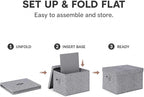 WUIKE Foldable Storage Bins with Lids, Storage Boxes with Handles, Closet Shelf Organizer, Fabric Storage Baskets for Bedroom, Decorative Storage Containers, Large, Ash Gray, 3-Pack